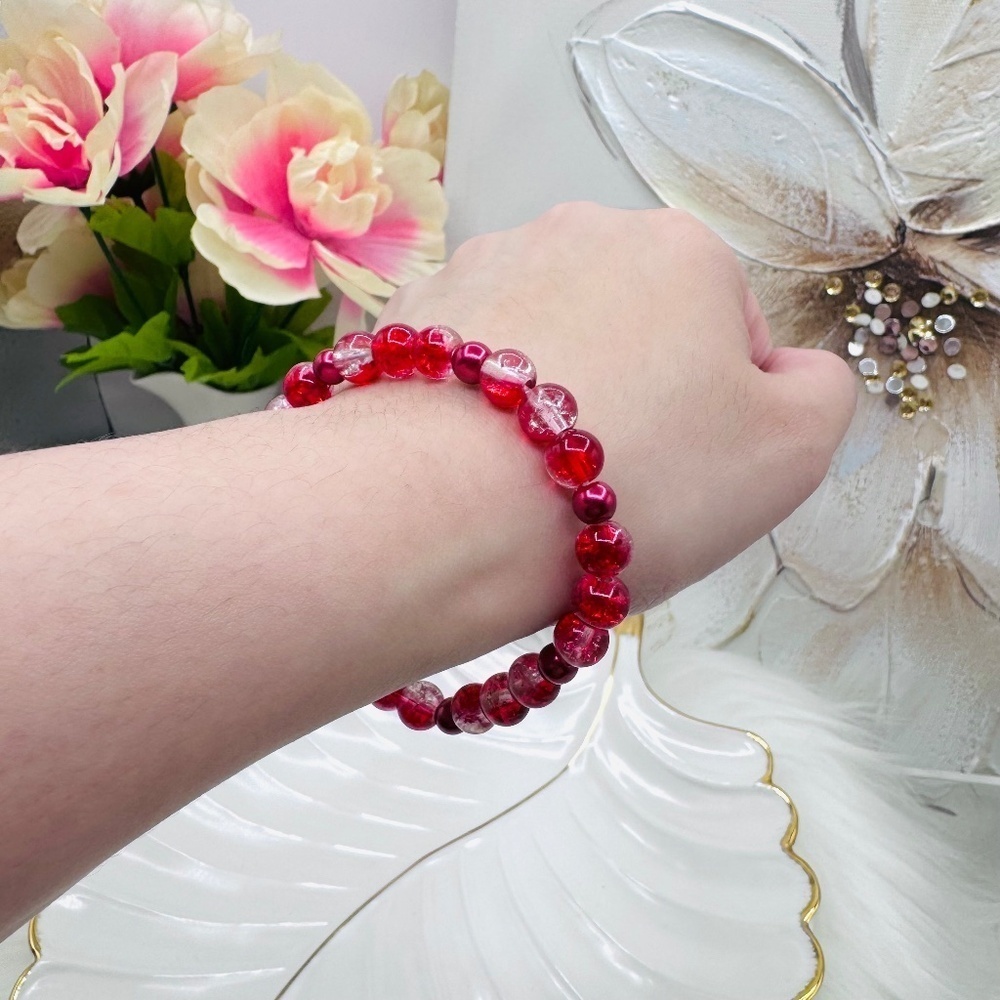 Gradient Glass Beaded Bracelet Style A Red - Picture 4 of 6